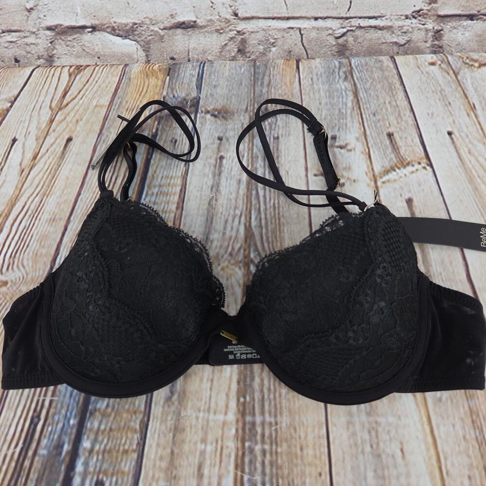 BeMe Bra Size 36A Lace Black Bra NEW Underwire Adjustable Lightly Lined